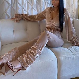 Pink velvet two-piece set